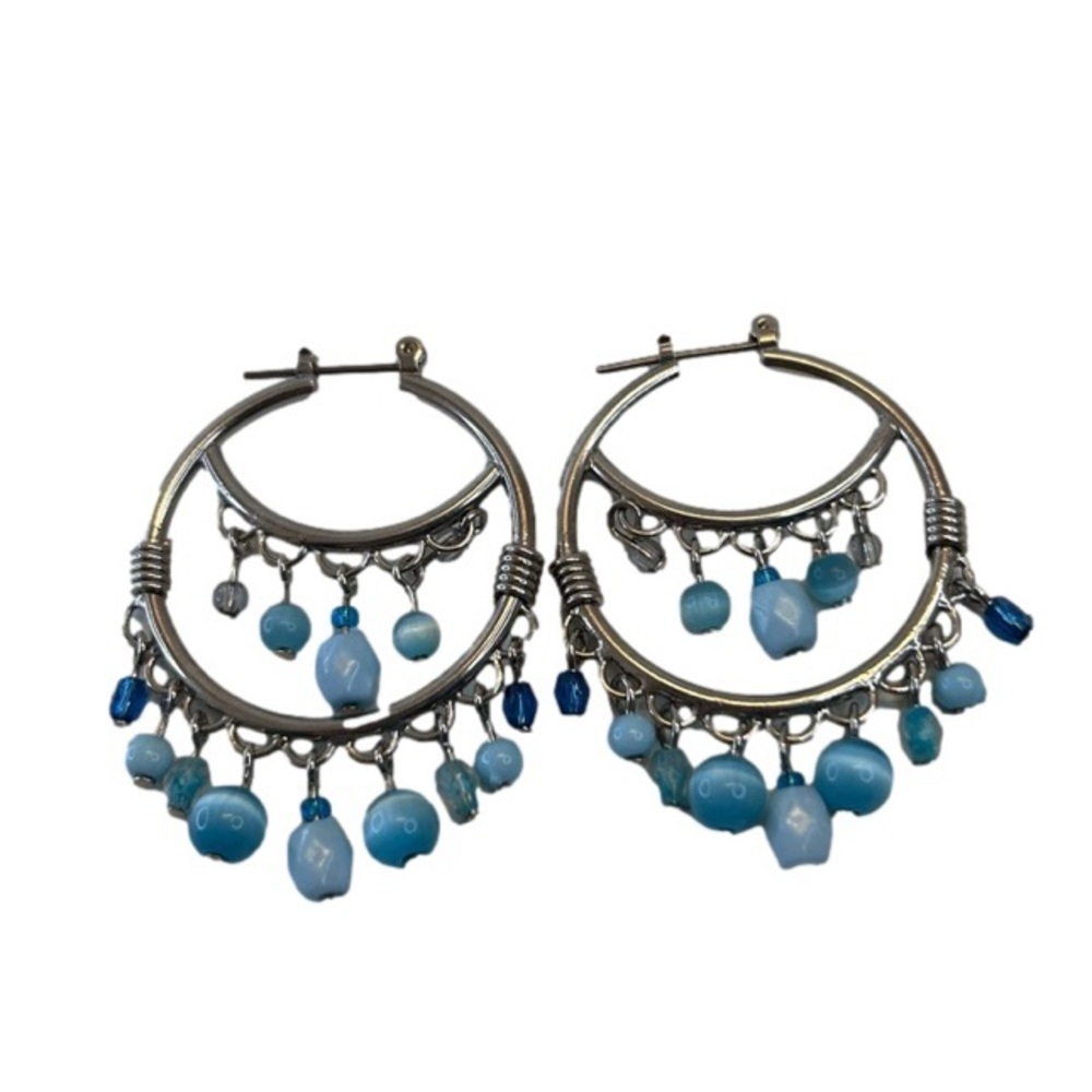Silver Tone Blue Stone Dangle Earrings